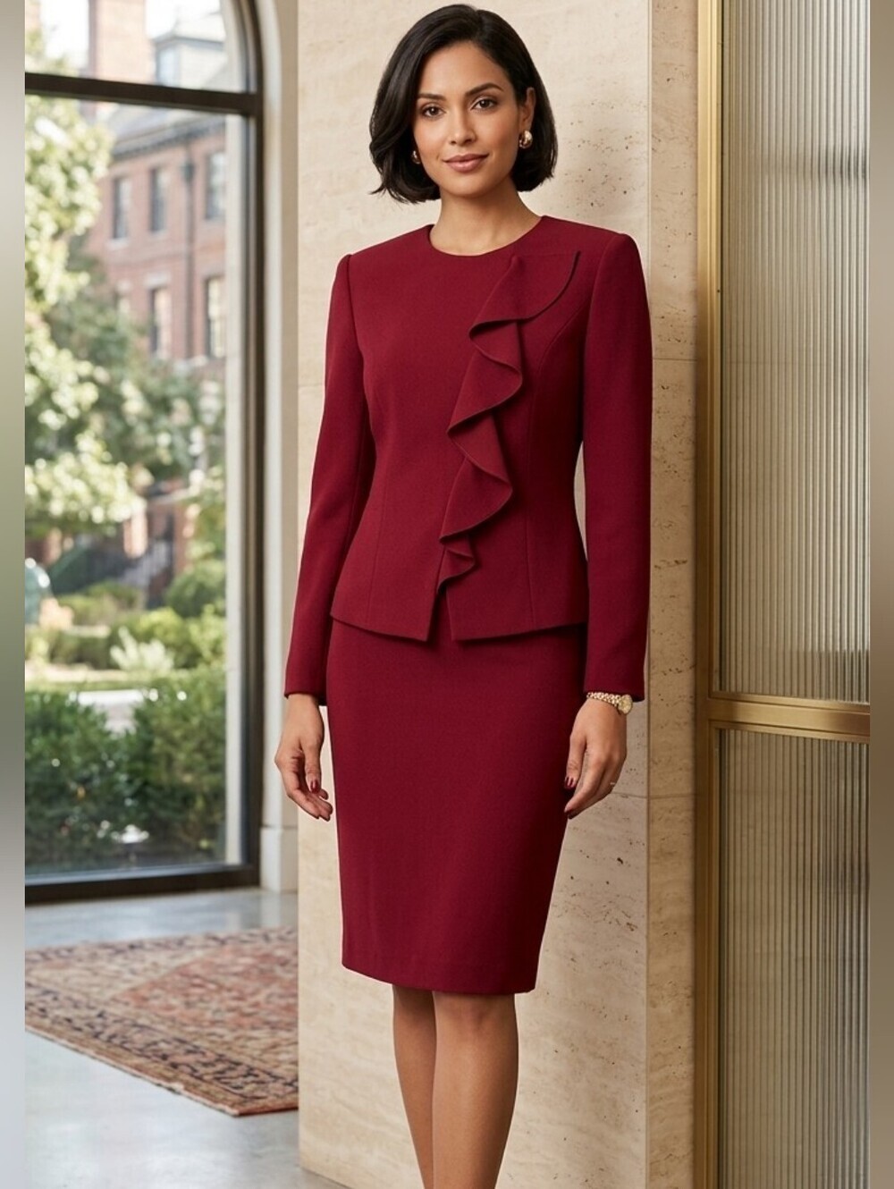 Tahari 8 Asymmetrical Ruffle Skirt Suit Set